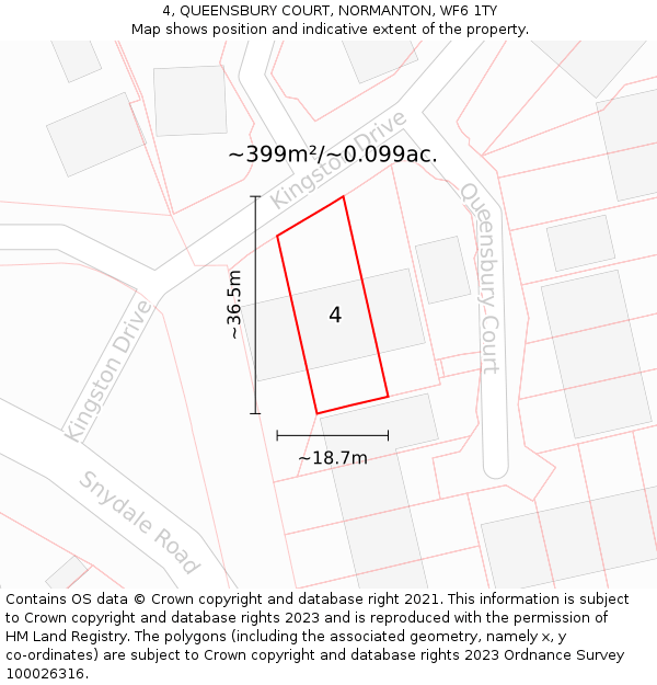 4, QUEENSBURY COURT, NORMANTON, WF6 1TY: Plot and title map