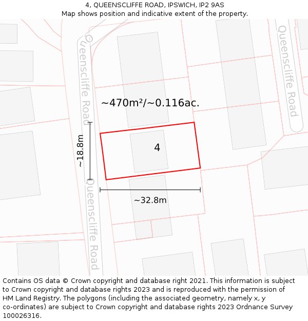 4, QUEENSCLIFFE ROAD, IPSWICH, IP2 9AS: Plot and title map