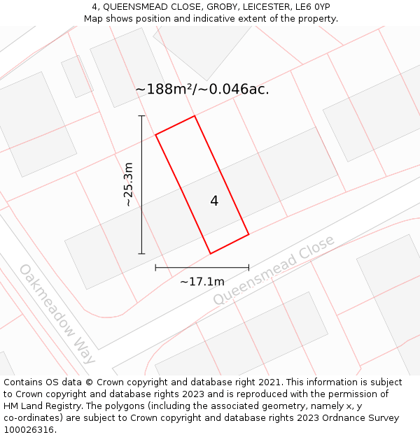 4, QUEENSMEAD CLOSE, GROBY, LEICESTER, LE6 0YP: Plot and title map