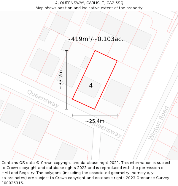 4, QUEENSWAY, CARLISLE, CA2 6SQ: Plot and title map