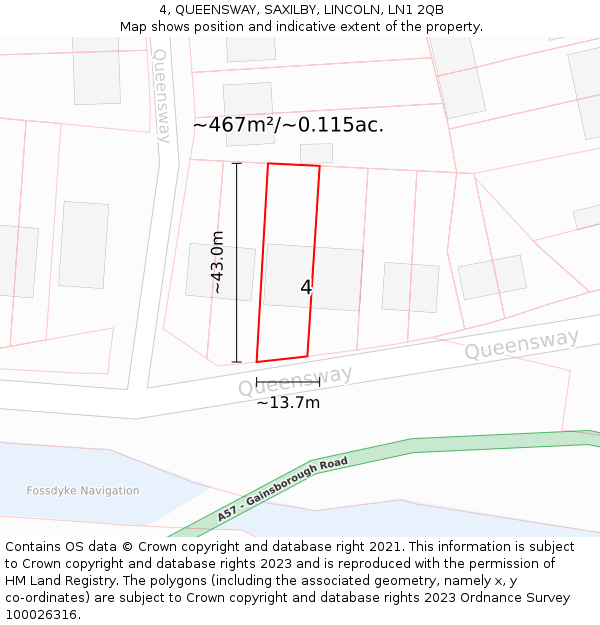 4, QUEENSWAY, SAXILBY, LINCOLN, LN1 2QB: Plot and title map