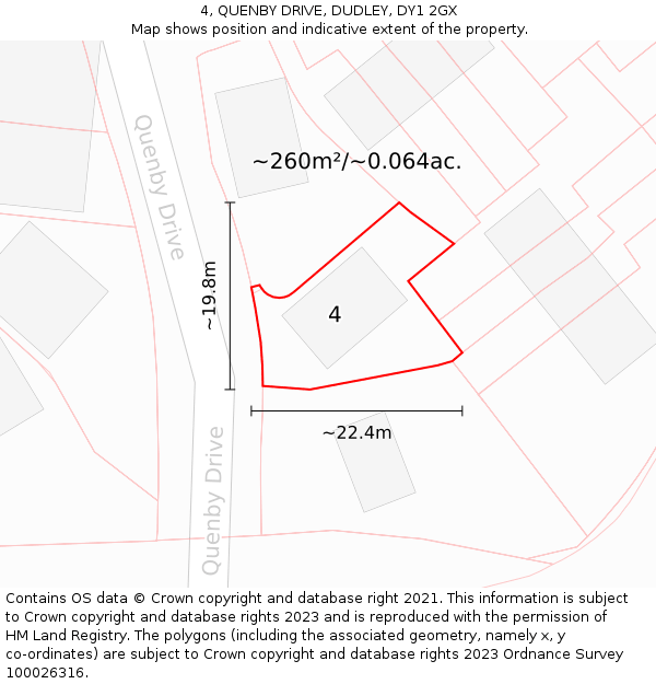 4, QUENBY DRIVE, DUDLEY, DY1 2GX: Plot and title map
