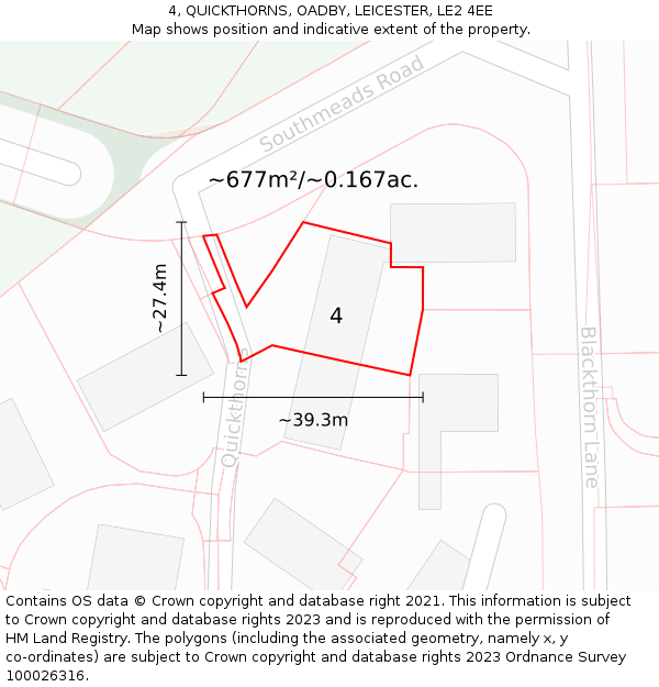 4, QUICKTHORNS, OADBY, LEICESTER, LE2 4EE: Plot and title map
