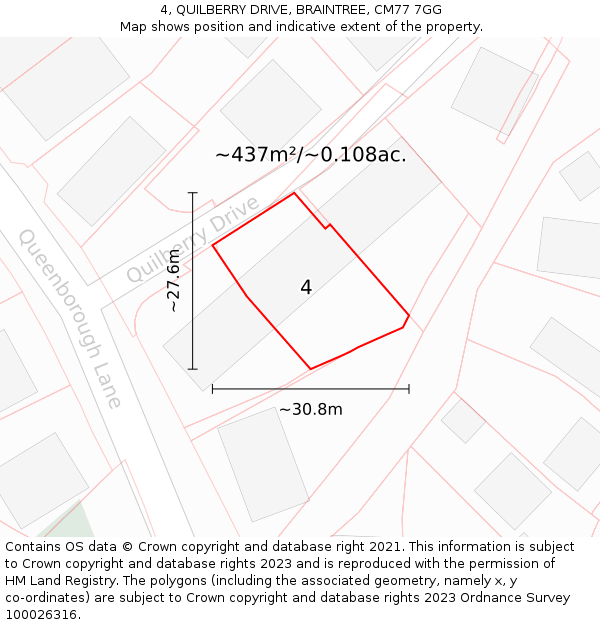 4, QUILBERRY DRIVE, BRAINTREE, CM77 7GG: Plot and title map