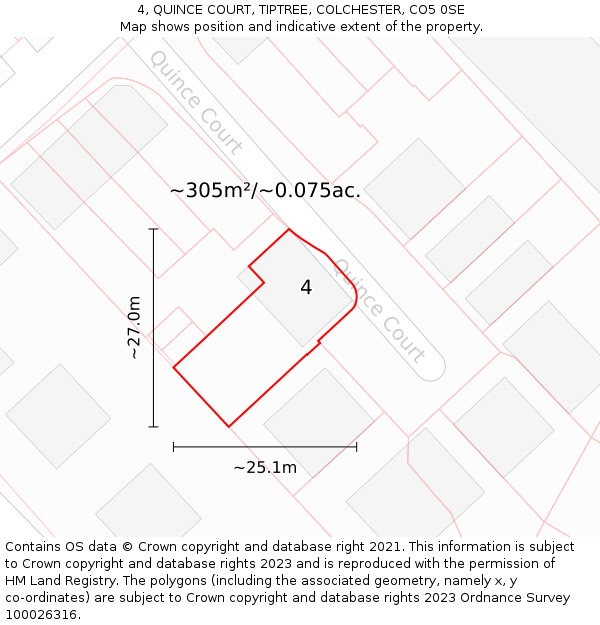 4, QUINCE COURT, TIPTREE, COLCHESTER, CO5 0SE: Plot and title map