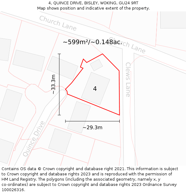 4, QUINCE DRIVE, BISLEY, WOKING, GU24 9RT: Plot and title map