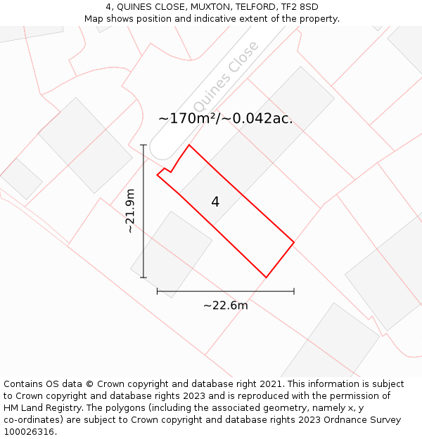 4, QUINES CLOSE, MUXTON, TELFORD, TF2 8SD: Plot and title map
