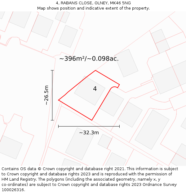 4, RABANS CLOSE, OLNEY, MK46 5NG: Plot and title map