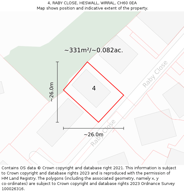 4, RABY CLOSE, HESWALL, WIRRAL, CH60 0EA: Plot and title map