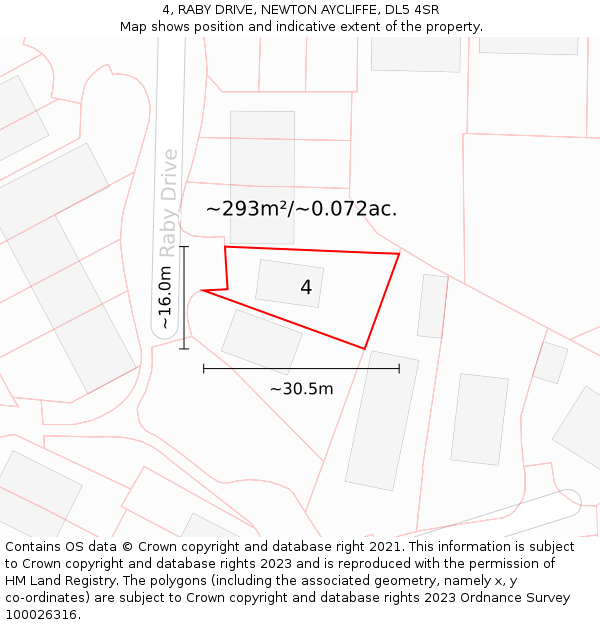 4, RABY DRIVE, NEWTON AYCLIFFE, DL5 4SR: Plot and title map