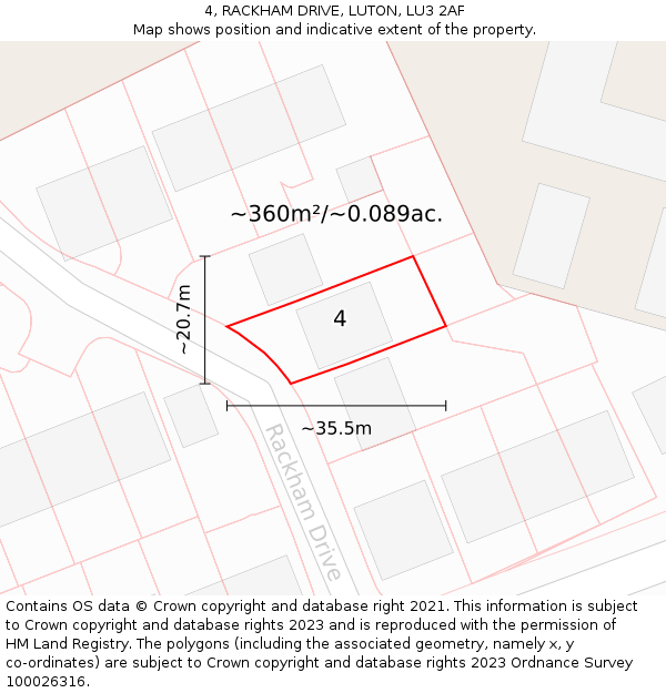 4, RACKHAM DRIVE, LUTON, LU3 2AF: Plot and title map