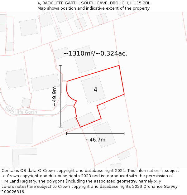 4, RADCLIFFE GARTH, SOUTH CAVE, BROUGH, HU15 2BL: Plot and title map
