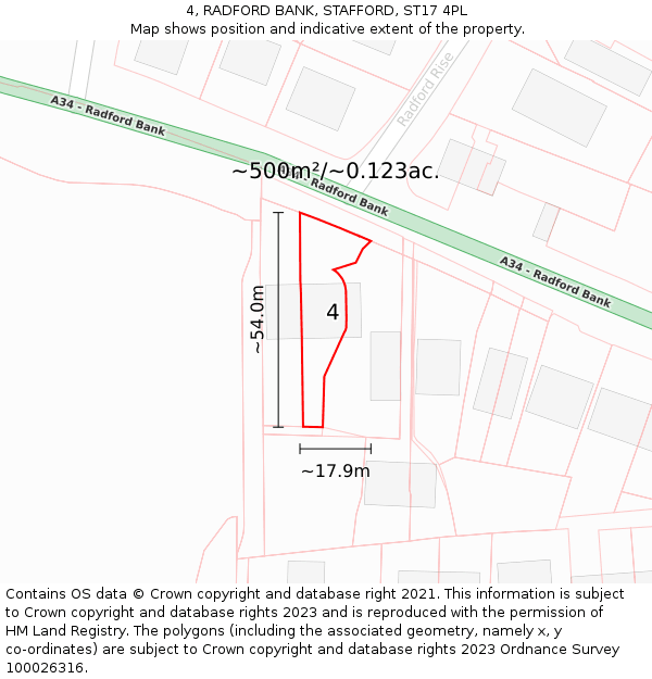 4, RADFORD BANK, STAFFORD, ST17 4PL: Plot and title map