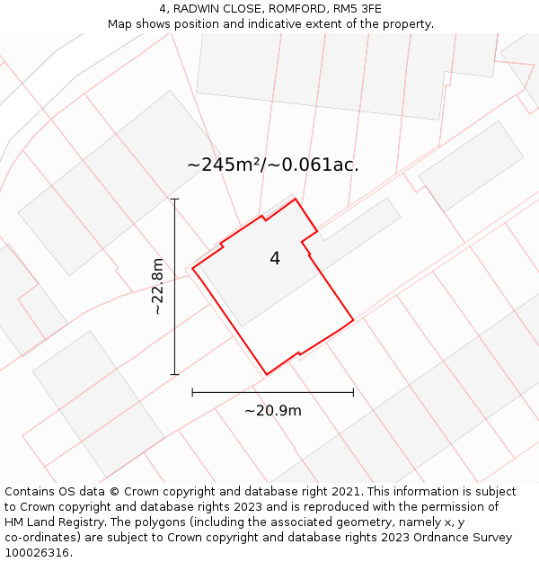 4, RADWIN CLOSE, ROMFORD, RM5 3FE: Plot and title map