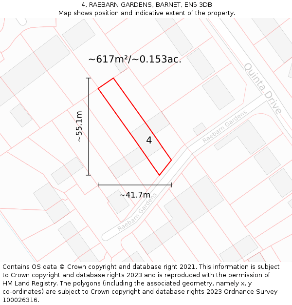 4, RAEBARN GARDENS, BARNET, EN5 3DB: Plot and title map