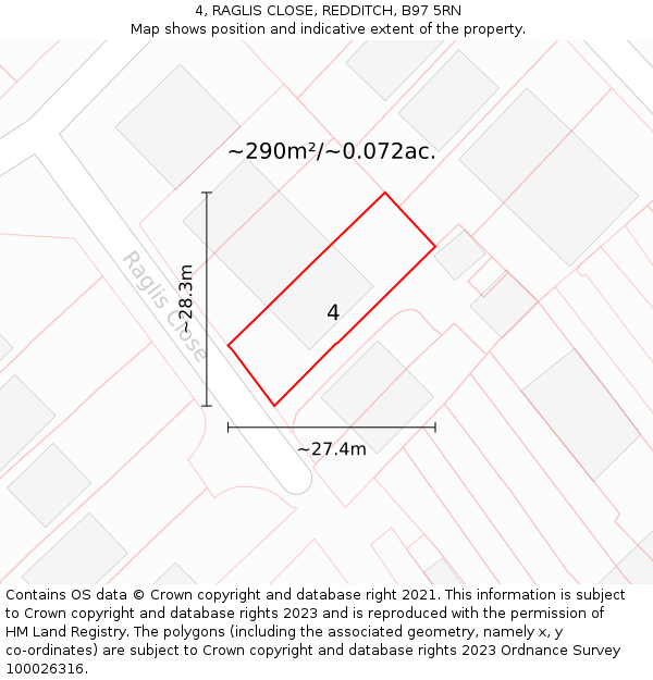 4, RAGLIS CLOSE, REDDITCH, B97 5RN: Plot and title map