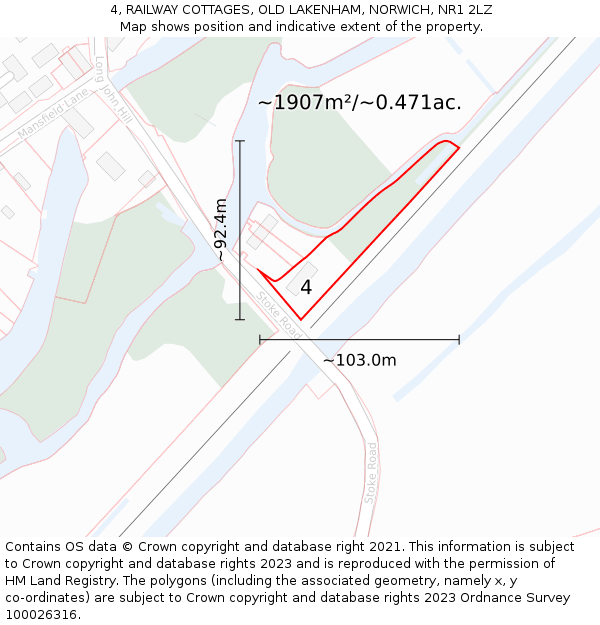 4, RAILWAY COTTAGES, OLD LAKENHAM, NORWICH, NR1 2LZ: Plot and title map
