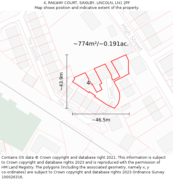 4, RAILWAY COURT, SAXILBY, LINCOLN, LN1 2PF: Plot and title map