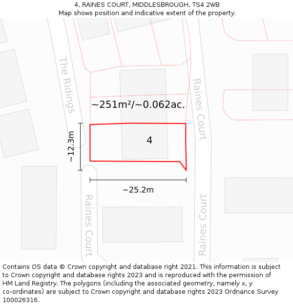 4, RAINES COURT, MIDDLESBROUGH, TS4 2WB: Plot and title map