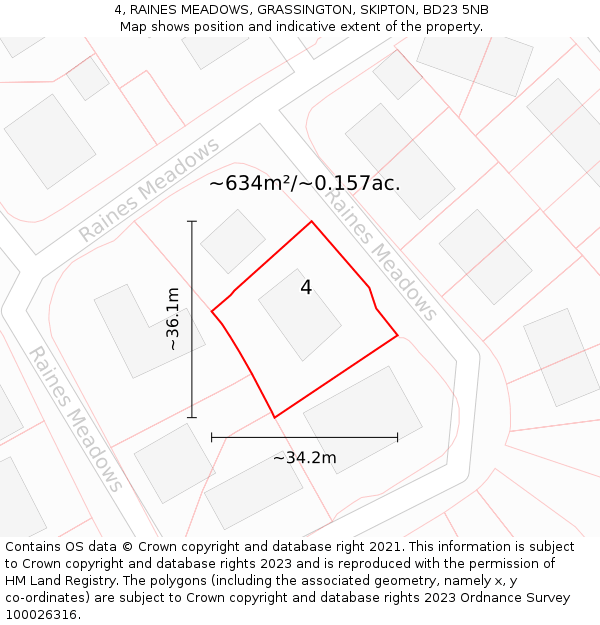 4, RAINES MEADOWS, GRASSINGTON, SKIPTON, BD23 5NB: Plot and title map