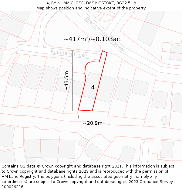 4, RAINHAM CLOSE, BASINGSTOKE, RG22 5HA: Plot and title map