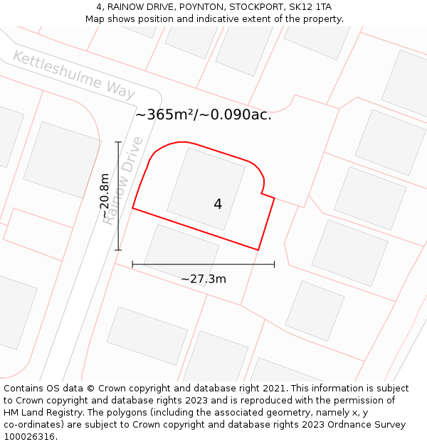 4, RAINOW DRIVE, POYNTON, STOCKPORT, SK12 1TA: Plot and title map