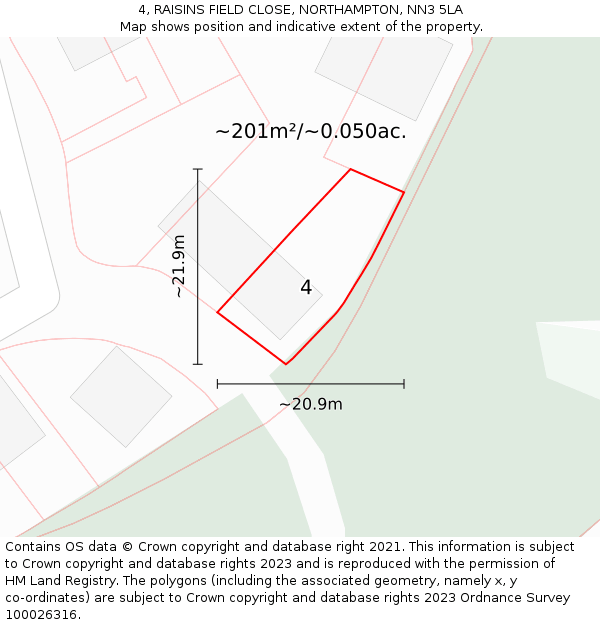 4, RAISINS FIELD CLOSE, NORTHAMPTON, NN3 5LA: Plot and title map