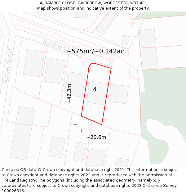 4, RAMBLE CLOSE, INKBERROW, WORCESTER, WR7 4EL: Plot and title map