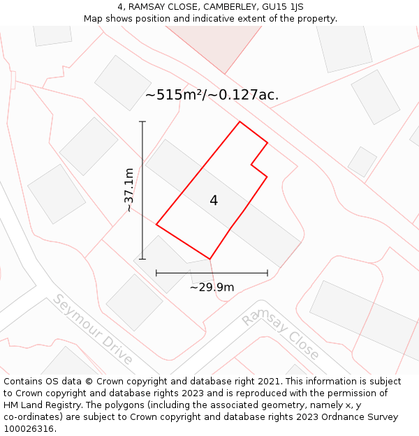 4, RAMSAY CLOSE, CAMBERLEY, GU15 1JS: Plot and title map