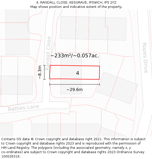 4, RANDALL CLOSE, KESGRAVE, IPSWICH, IP5 2YZ: Plot and title map