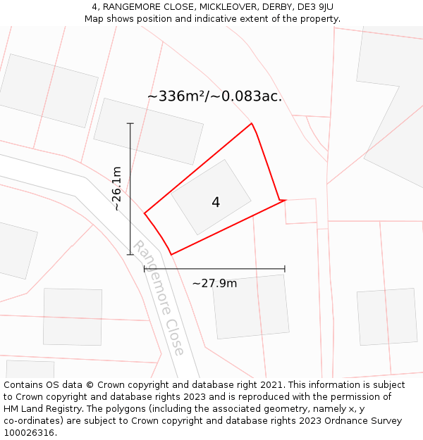 4, RANGEMORE CLOSE, MICKLEOVER, DERBY, DE3 9JU: Plot and title map