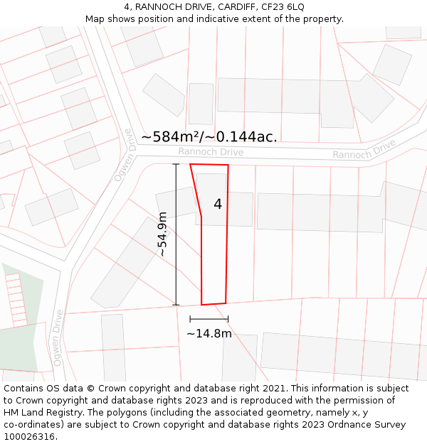 4, RANNOCH DRIVE, CARDIFF, CF23 6LQ: Plot and title map
