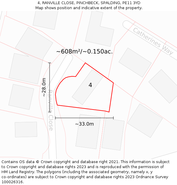 4, RANVILLE CLOSE, PINCHBECK, SPALDING, PE11 3YD: Plot and title map