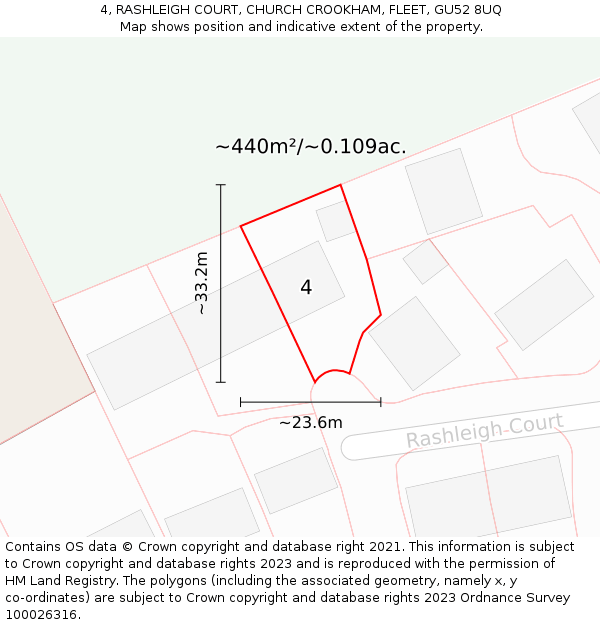 4, RASHLEIGH COURT, CHURCH CROOKHAM, FLEET, GU52 8UQ: Plot and title map