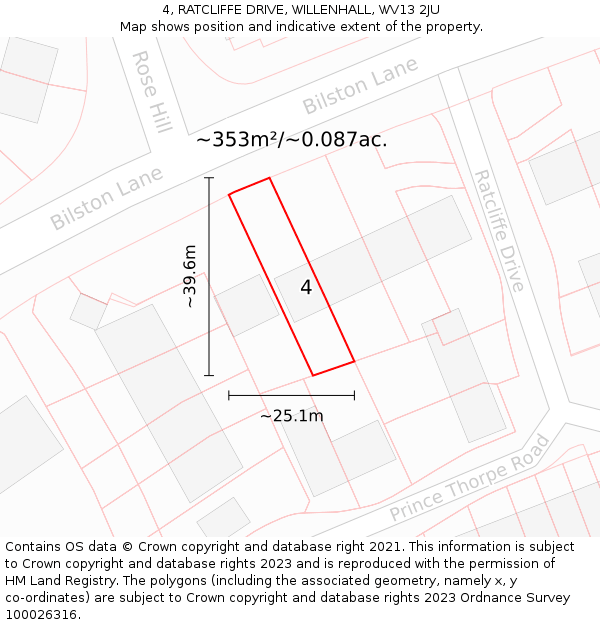 4, RATCLIFFE DRIVE, WILLENHALL, WV13 2JU: Plot and title map