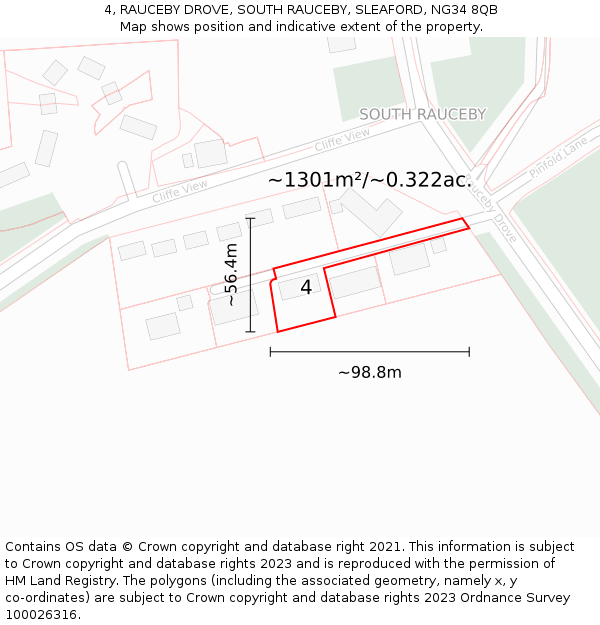4, RAUCEBY DROVE, SOUTH RAUCEBY, SLEAFORD, NG34 8QB: Plot and title map