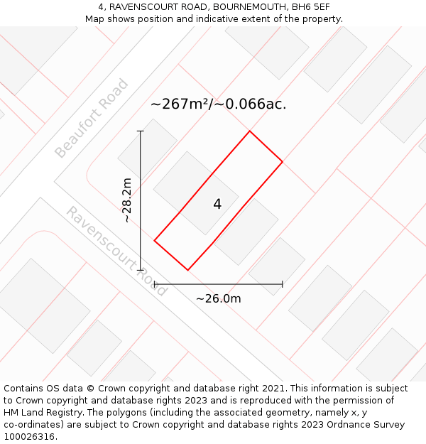 4, RAVENSCOURT ROAD, BOURNEMOUTH, BH6 5EF: Plot and title map