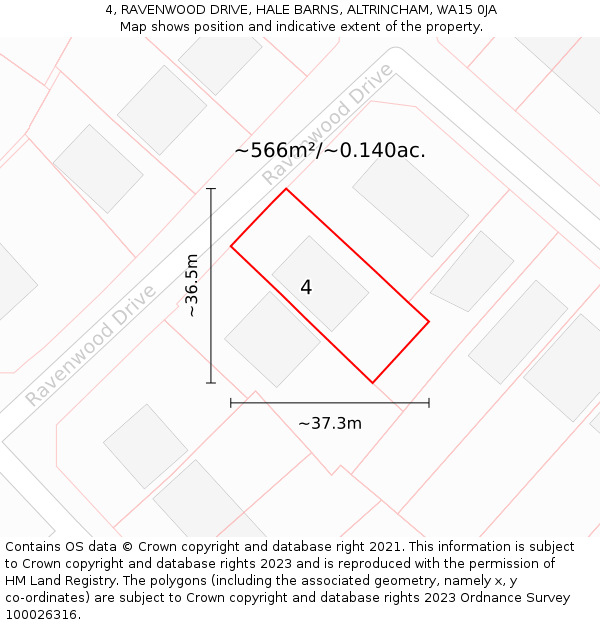 4, RAVENWOOD DRIVE, HALE BARNS, ALTRINCHAM, WA15 0JA: Plot and title map