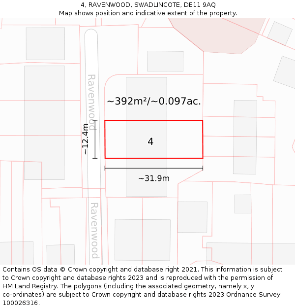 4, RAVENWOOD, SWADLINCOTE, DE11 9AQ: Plot and title map