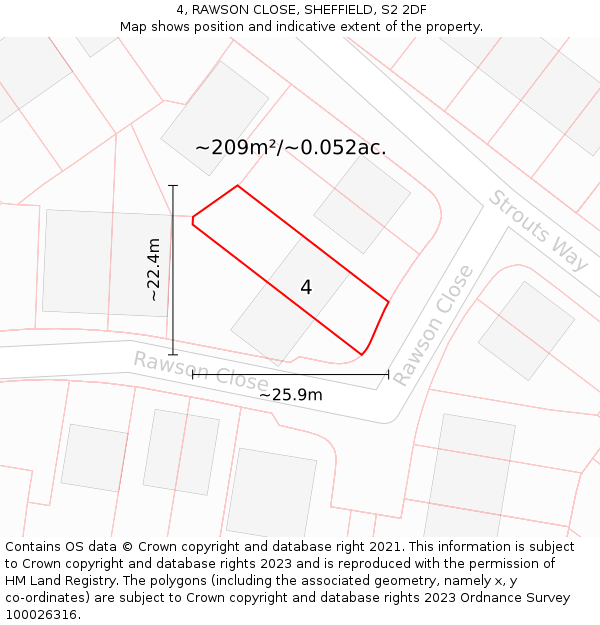 4, RAWSON CLOSE, SHEFFIELD, S2 2DF: Plot and title map