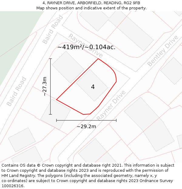 4, RAYNER DRIVE, ARBORFIELD, READING, RG2 9FB: Plot and title map