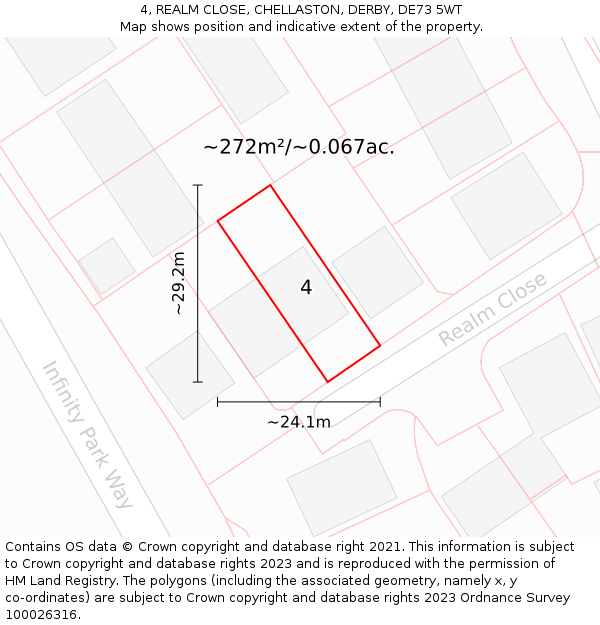 4, REALM CLOSE, CHELLASTON, DERBY, DE73 5WT: Plot and title map