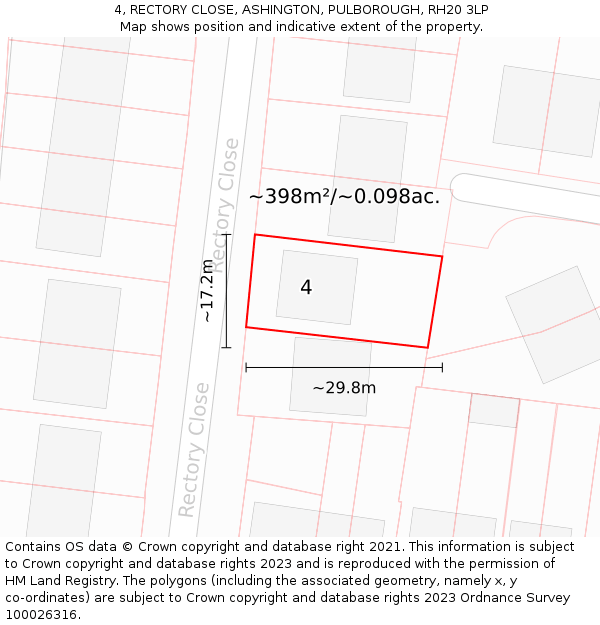 4, RECTORY CLOSE, ASHINGTON, PULBOROUGH, RH20 3LP: Plot and title map