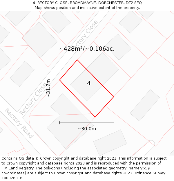 4, RECTORY CLOSE, BROADMAYNE, DORCHESTER, DT2 8EQ: Plot and title map