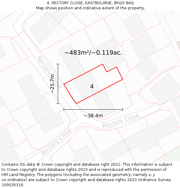 4, RECTORY CLOSE, EASTBOURNE, BN20 8AQ: Plot and title map