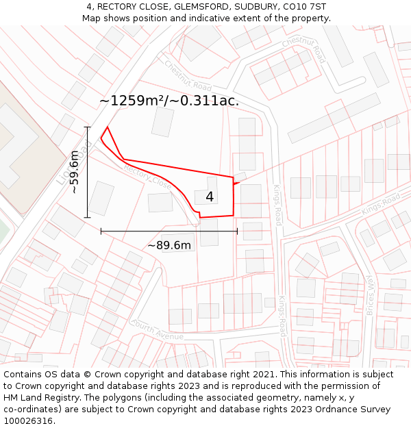 4, RECTORY CLOSE, GLEMSFORD, SUDBURY, CO10 7ST: Plot and title map