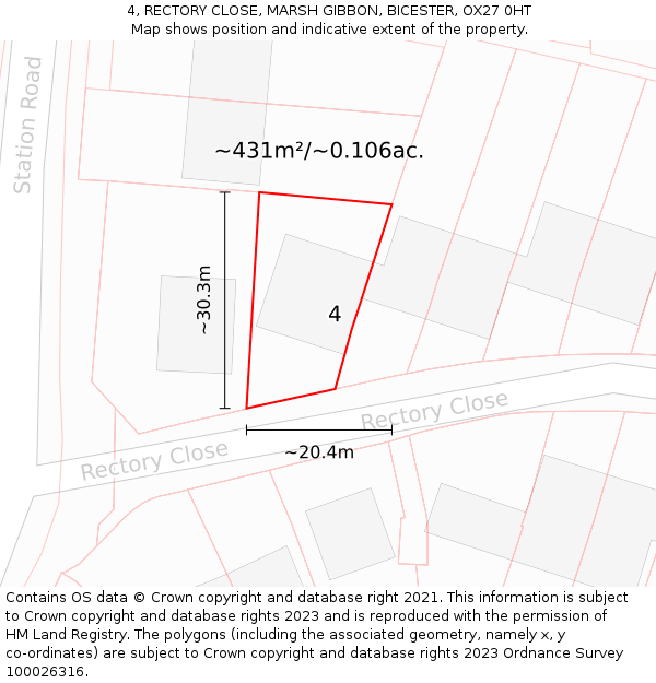 4, RECTORY CLOSE, MARSH GIBBON, BICESTER, OX27 0HT: Plot and title map
