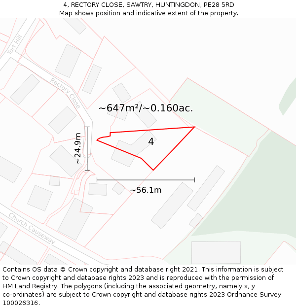 4, RECTORY CLOSE, SAWTRY, HUNTINGDON, PE28 5RD: Plot and title map