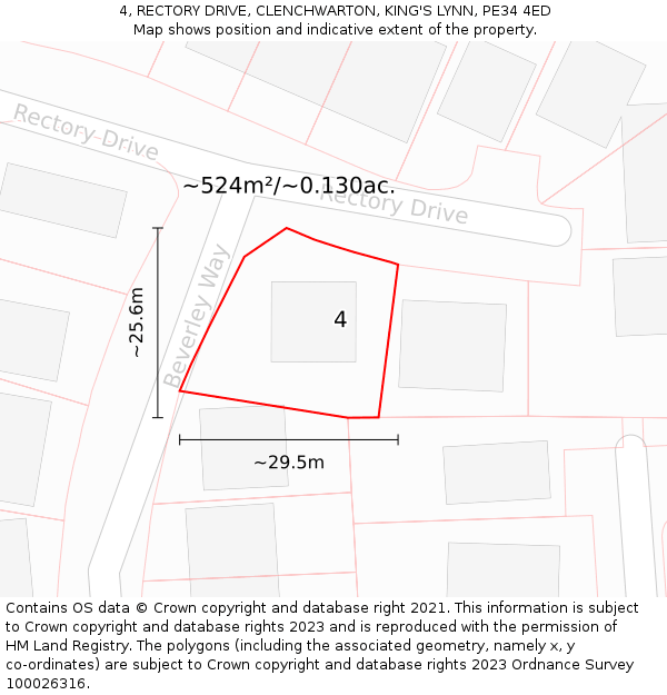 4, RECTORY DRIVE, CLENCHWARTON, KING'S LYNN, PE34 4ED: Plot and title map