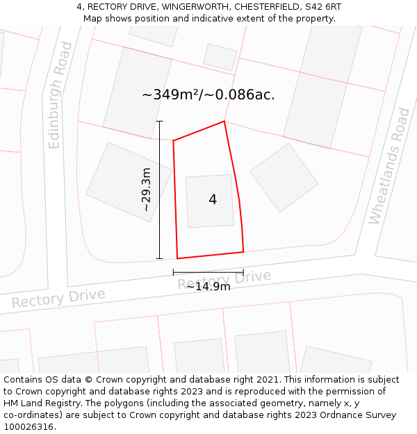 4, RECTORY DRIVE, WINGERWORTH, CHESTERFIELD, S42 6RT: Plot and title map